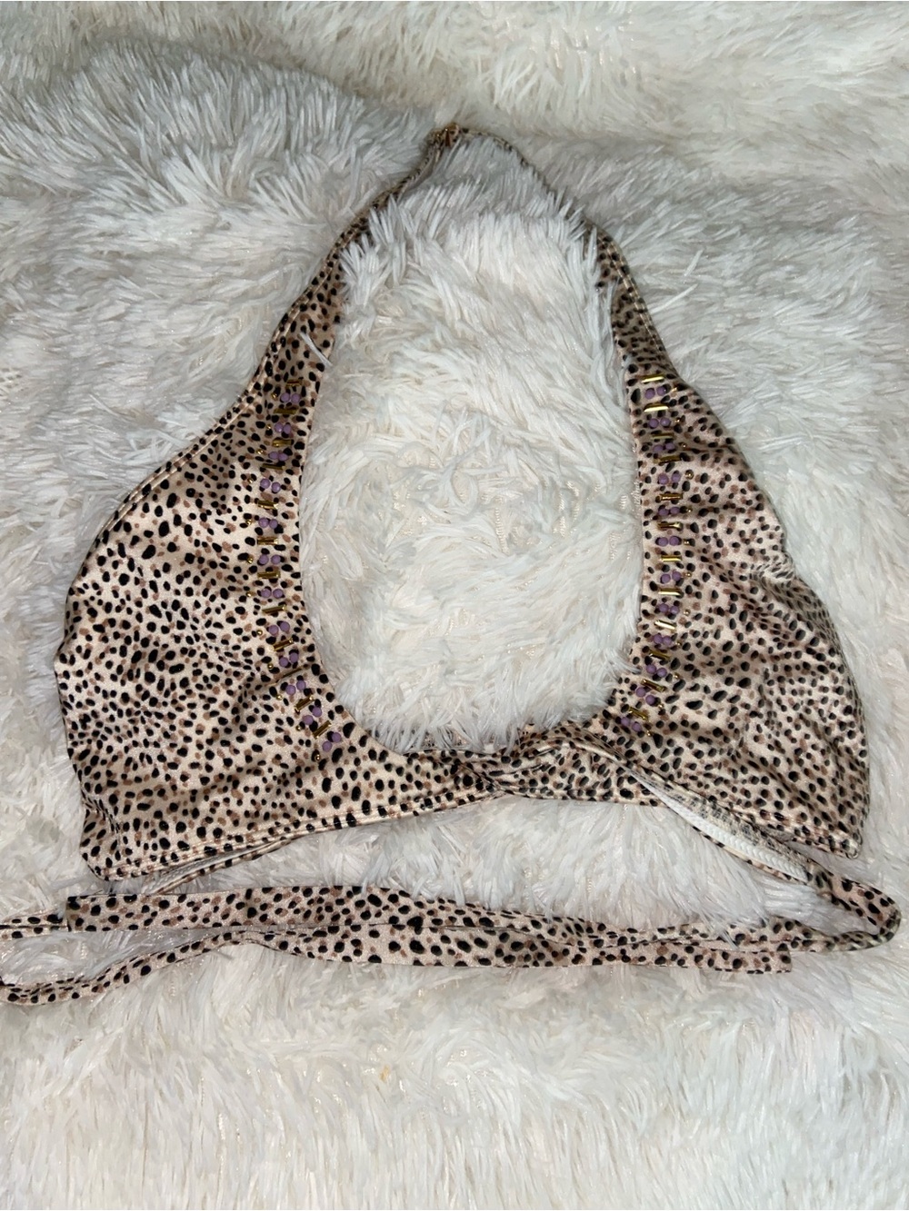 Victoria's Secret Leopard Print Halter Bikini Top - Beige/Cream/Black